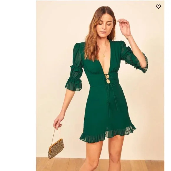 NWT Reformation Laurelei Dress - Emerald - Size 6 - Picture 1 of 6